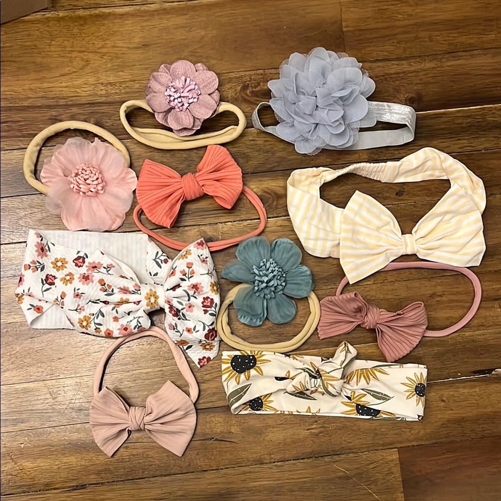 Floral and Solid Kids Headband Set